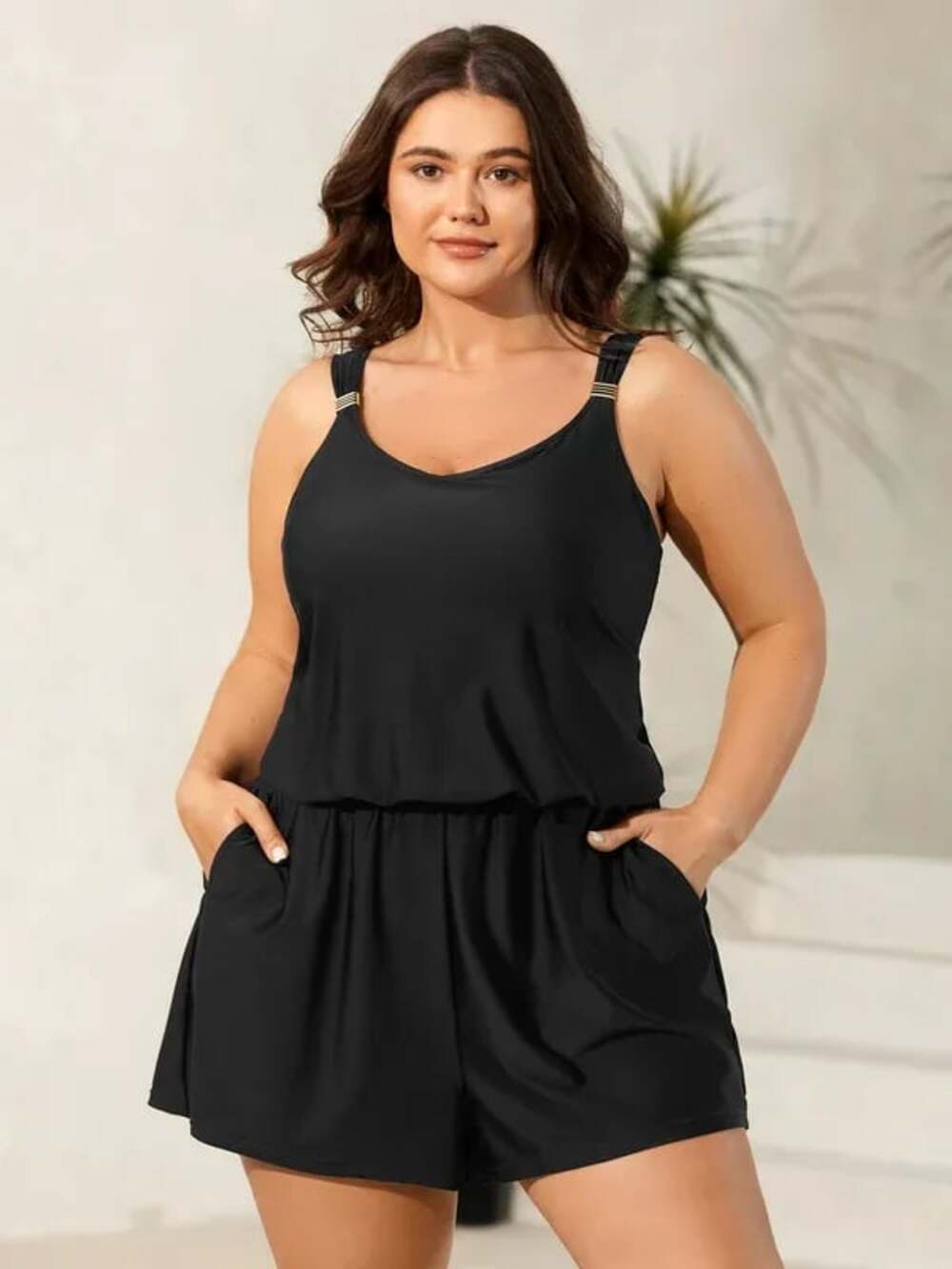 Plus Size 1X 14-16 BloomChic Swim Romper One Piece Bathing Suit with Pockets